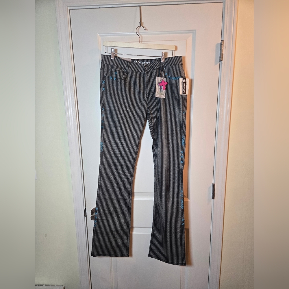 Black and Blue Striped Women's Flare Jeans